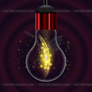 Glass Bulb on Dark Red Radial Background - vector image