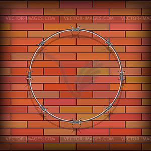 Barbed Wire Circle on Red Brick Background. Stylize - vector image