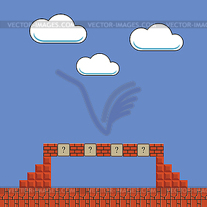 Old Game Background. Classic Retro Arcade. Pixel - vector clipart