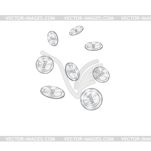 Realistic Silver Coins Falling of Top. Grey Metal - vector clip art