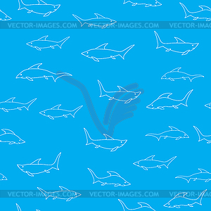 Shark on Blue Background. Fish Seamless Pattern - vector image