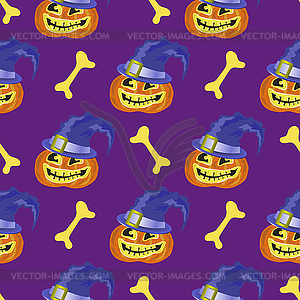 Halloween Decoration Seamless Pattern with Pumpkin - vector image