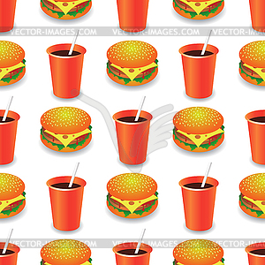 Street Fast Food Seamless Pattern. Fresh Hamburger - vector image
