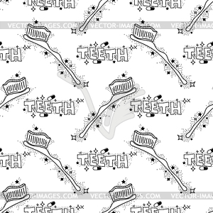 Doodle Medical Seamless Pattern with Toothbrush. - vector image