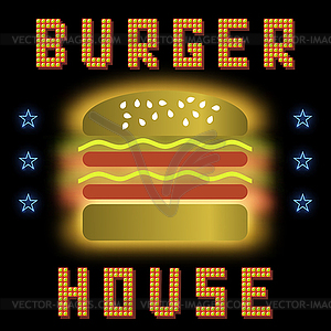 Burger House Neon Colorful Sign. Fast Food Sign - vector clipart