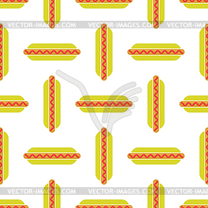 Street Fast Food Seamless Pattern. Fresh Hot Dog. - vector image