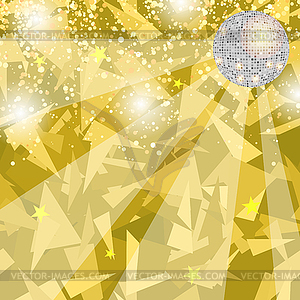 Yellow Night Party Background with Mirror Sphere. - vector image