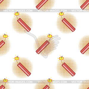 Bomb Icon Seamless Pattern on Orange Halftone - vector clip art