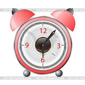 Red Alarm Clock with Cup of Coffee - vector EPS clipart