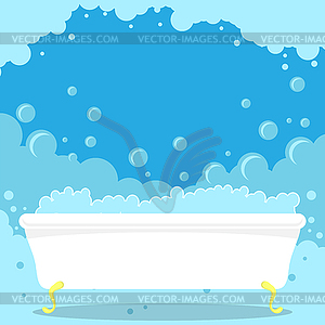 Retro White Bathtub with Foam at Floor - vector clip art