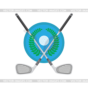 Golf Ball and Sticks with Green Laurel - vector clipart