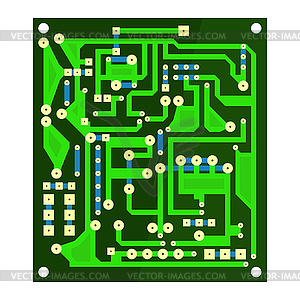 Green Circuit Board. Flat Design. Computer - vector image