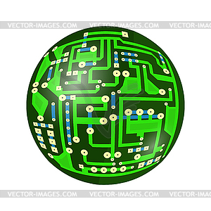 Green Circuit Board. Flat Design. Modern Computer - vector clip art