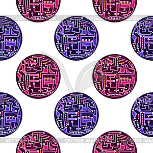 Circuit Board Sphere Seamless Pattern. Flat - vector clip art