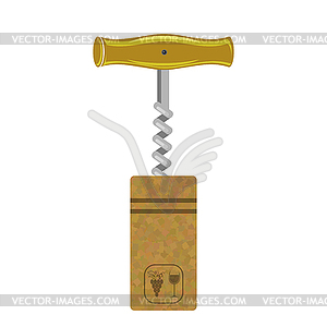 Retro Wood Corkscrew Icon for Opening Wine Bottle - vector clip art