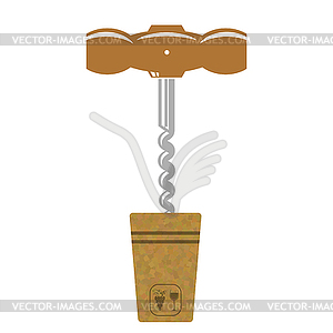 Retro Wood Corkscrew Icon for Opening Wine Bottle - vector image