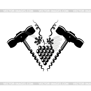 Retro Wood Corkscrew Icon for Opening Wine Bottle - vector clip art