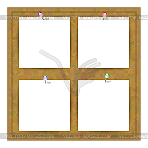 White Square Paper Set. Brown Cork Board Texture. - vector clip art