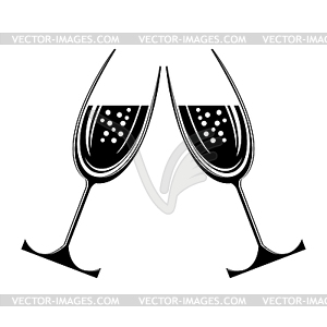 Two Sparkling Glasses. Champagne Celebration. - vector image