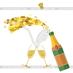 Champagne Bottle Explosion. Happy New Year. - vector image