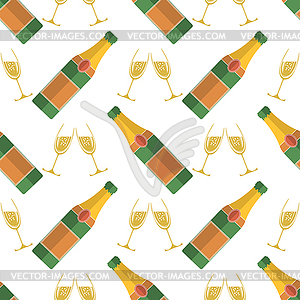 Champagne Bottle Seamless Pattern. Happy New Year. - vector clipart