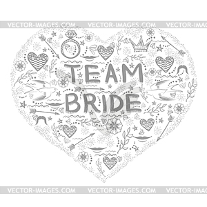 Bachelorette Party. Team Bride Text Doodle Style. - vector image