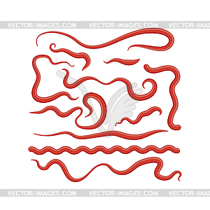 Набор красных брызг кетчупа. Томатный соус для - рисунок в векторном формате