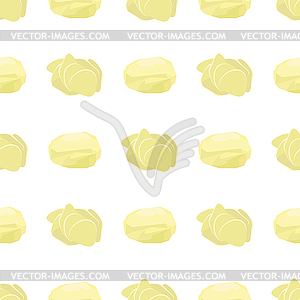 Potato Seamless Pattern. Whole, Slices, Circle - vector image