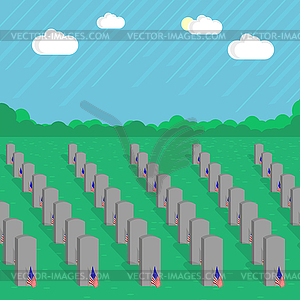 American Flag and Gravestones. Remember and Honor. - vector clipart
