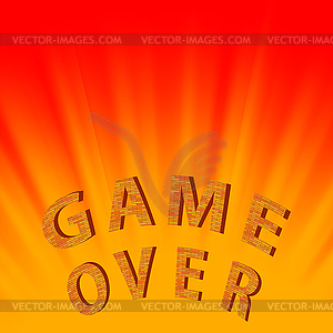 Ретро пиксельная игра окончена знак на красно-желтом фоне - клипарт в векторном формате