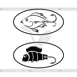 Fish and Hook Logo - white & black vector clipart