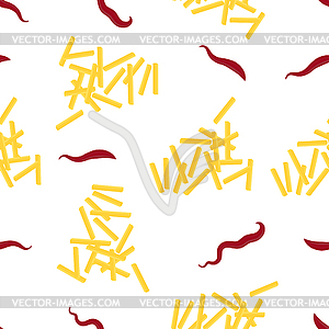 Yellow French Fries and Ketchup Texture. Fry - vector clipart