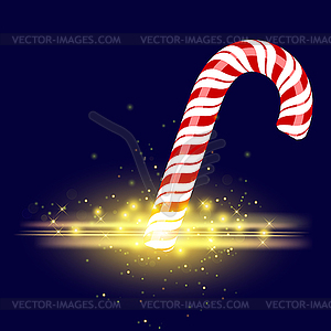 Sweet Striped Candy Cane on Blue Background - vector clipart