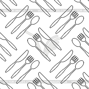 Food Seamless Pattern for Cafe. Fork Spoon Knife - vector image