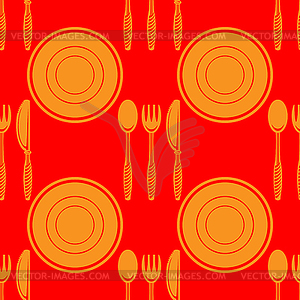 Food Seamless Pattern for Cafe. Fork Spoon Knife - vector clipart