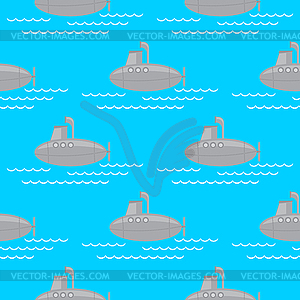 Submarine Seamless Pattern on Blue Background - vector clipart