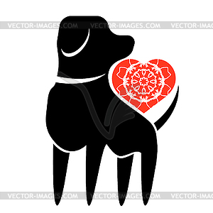 Dog and Red Heart Icon Backjground - vector clip art