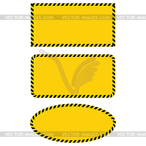 Yellow Warning Banner with Black Striped Frame - vector image