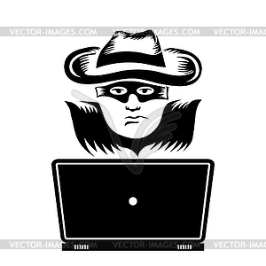 Hacker with Laptop Icon - stock vector clipart