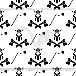 Viking Head Silhouettes Icon . Seamless Pattern - vector clipart