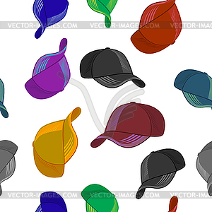 Set of Colored Baseball Caps . Sports Seamless - vector clip art
