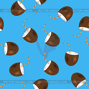 Coconut Juice with Straw on Blue Background. - vector clipart