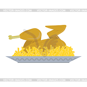 Fried Chicken with Potatoes. Organic Meat. Roasted - vector clipart