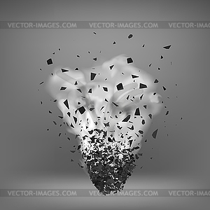 Explosion Cloud of Black Pieces on Gray - vector clip art