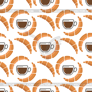 Set of Croissant with Cup of Coffee Icon . - vector image