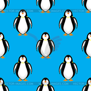 Cute Penguin Icon on Blue Background. Seamless - vector image