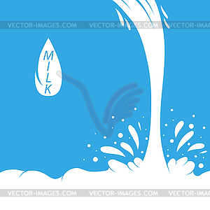 Pouring Milk Splash on Blue Background. White Cream - vector clipart