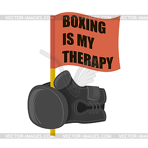 Grey Boxing Glove Icon and Red Flag . Sport Quote - vector image