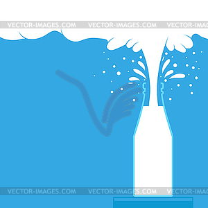 Pouring Milk Splash on Blue Background. White Cream - vector image