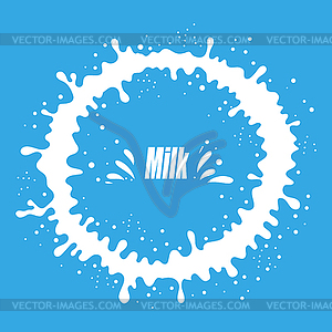 Pouring Milk Splash on Blue Background. White Cream - vector image